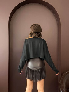 Western Tarz Püsküllü Mini Deri Etek - KAHVE | F2041 #5