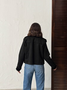 F 2027 SÜET TAVŞAN LAMİNE MONT - SİYAH #5