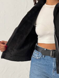 F 2027 SÜET TAVŞAN LAMİNE MONT - SİYAH #4