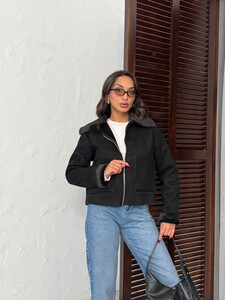 F 2027 SÜET TAVŞAN LAMİNE MONT - SİYAH #2