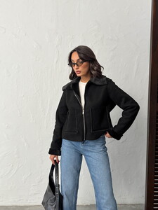 F 2027 SÜET TAVŞAN LAMİNE MONT - SİYAH #3