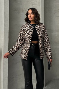 Topshow Leopar Leopar Desenli Kapitone Toptan Mont #1