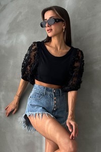 Topshow Siyah Kolu Tülsüzüneli Toptan Bluz #1