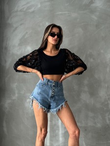 Topshow Siyah Kolu Tülsüzüneli Toptan Bluz #5