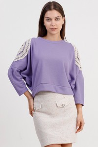 Topshow Lila Omuzu Güpürlü Toptan Bluz