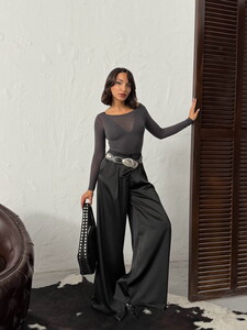 High Waist Wide-Leg Satin Trousers – Stylish and Comfortable Design - Black | F2052 #2