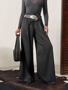 High Waist Wide-Leg Satin Trousers – Stylish and Comfortable Design - Black | F2052 #4