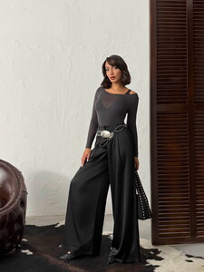 High Waist Wide-Leg Satin Trousers – Stylish and Comfortable Design - Black | F2052 #3