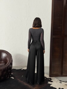 High Waist Wide-Leg Satin Trousers – Stylish and Comfortable Design - Black | F2052 #5