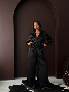 Yüksek Bel Bol Paça Saten Pantolon – Şık Ve Rahat Tasarım - Siyah | F2052 #3