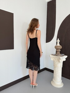 D 3043 DANTEL DETAYLI ASKILI ELBİSE - SİYAH #5