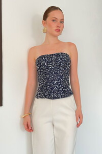 D 3123 PUL PAYET STRAPLEZ BLUZ - LACİVERT #1