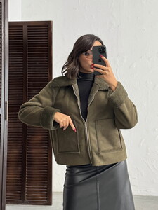 F 2027 SÜET TAVŞAN LAMİNE MONT - HAKİ #3