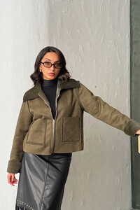 F 2027 SÜET TAVŞAN LAMİNE MONT - HAKİ