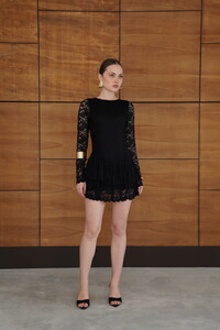 F 2075 ETEK UCU İKİ KADEMELİ DANTEL ELBİSE - SİYAH #2