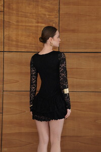 F 2075 ETEK UCU İKİ KADEMELİ DANTEL ELBİSE - SİYAH #5