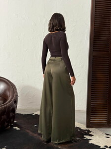 High Waist Wide-Leg Satin Trousers – Stylish and Comfortable Design - Khaki | F2052 #5