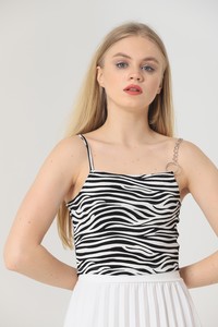 Topshow Zebra Zincir Detaylı Toptan Bluz #4