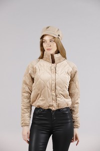 Topshow Açık Camel Çıtçıtlı Kadife Toptan Mont #2