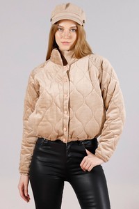 Topshow Açık Camel Çıtçıtlı Kadife Toptan Mont