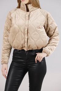 Topshow Açık Camel Çıtçıtlı Kadife Toptan Mont #4