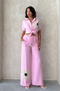 D 2925 ÇİÇEK DETAYLI PANTOLON - PEMBE