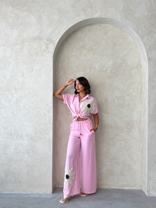 D 2925 ÇİÇEK DETAYLI PANTOLON - PEMBE #2