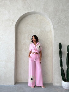 D 2925 ÇİÇEK DETAYLI PANTOLON - PEMBE #3