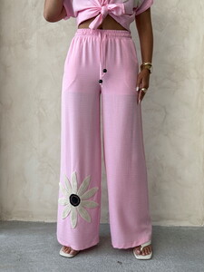 D 2925 ÇİÇEK DETAYLI PANTOLON - PEMBE #4
