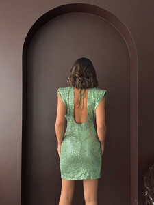 Topshow Işıltılı Pul İşlemeli, Arka Dekolteli, Mini Gece Elbisesi  - AÇIK HAKİ #2