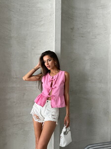 Topshow Pembe Önden Baglamalı Toptan Bluz #2