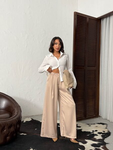 High Waist Wide Leg Satin Trousers – Stylish and Comfortable Design - Stone | F2052 #2