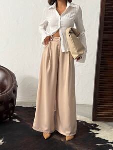 High Waist Wide Leg Satin Trousers – Stylish and Comfortable Design - Stone | F2052 #4