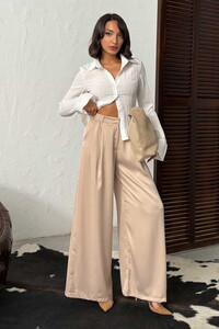 High Waist Wide Leg Satin Trousers – Stylish and Comfortable Design - Stone | F2052 #1
