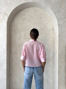 D 2782 KELEBEK DETAYLI PLİSE GÖMLEK - PEMBE #4