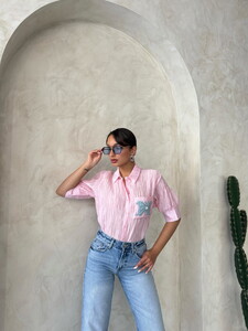 D 2782 KELEBEK DETAYLI PLİSE GÖMLEK - PEMBE #2