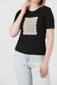 Topshow Siyah Önü Dantelli Toptan T-Shirt #4