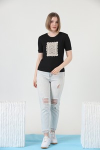 Topshow Siyah Önü Dantelli Toptan T-Shirt #3