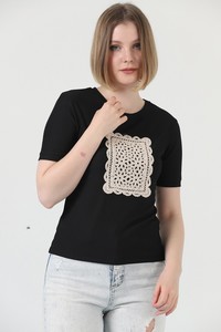 Topshow Siyah Önü Dantelli Toptan T-Shirt #1