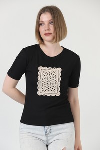Topshow Siyah Önü Dantelli Toptan T-Shirt #2