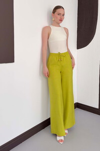 Topshow Fıstık Yeşili Keten Toptan Pantolon