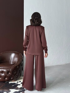 Yüksek Bel Bol Paça Saten Pantolon – Şık Ve Rahat Tasarım - Kahve | F2052 #5