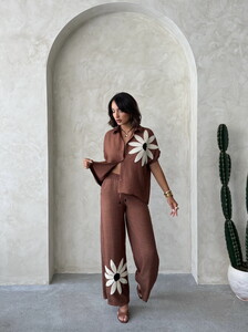 D 2925 ÇİÇEK DETAYLI PANTOLON - KAHVE #3