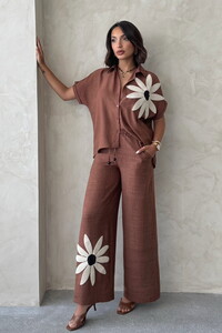 D 2925 ÇİÇEK DETAYLI PANTOLON - KAHVE