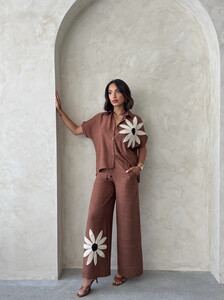 D 2925 ÇİÇEK DETAYLI PANTOLON - KAHVE #4