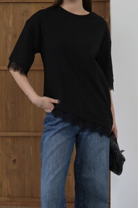 Topshow - Lace Detailed T-Shirt - Black | D2956 #4