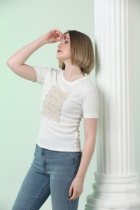Topshow Krem Önü Dantelli Toptan T-Shirt #2
