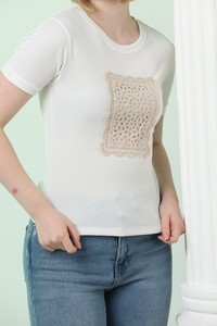Topshow Krem Önü Dantelli Toptan T-Shirt #4