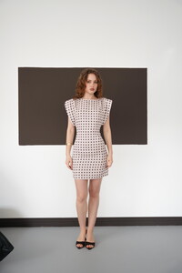 Puantiyeli Bisiklet Yaka Diz Üstü Toptan Elbise - Taş | D3013 - Topshow #2