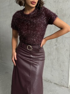 Topshow Bordo simli Saçaklı Toptan Bluz #4